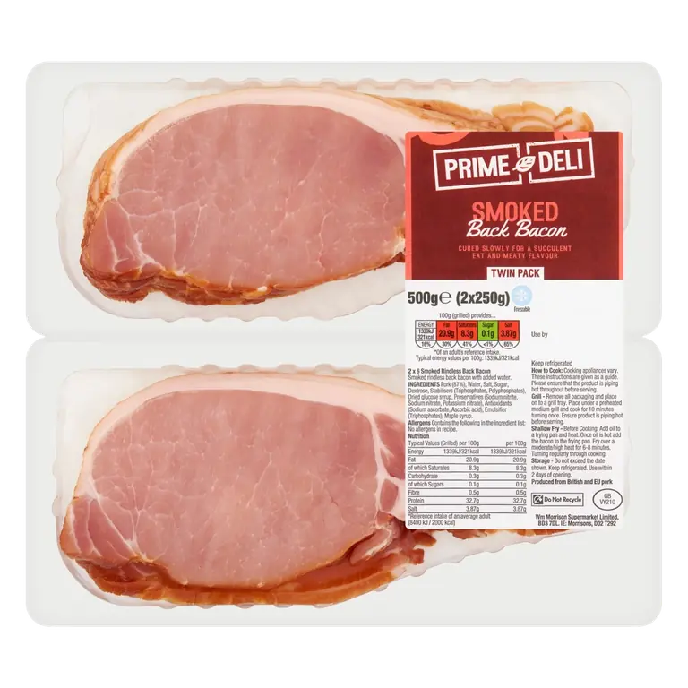 Prime Deli Smoked Back Bacon Twin Pack 500g