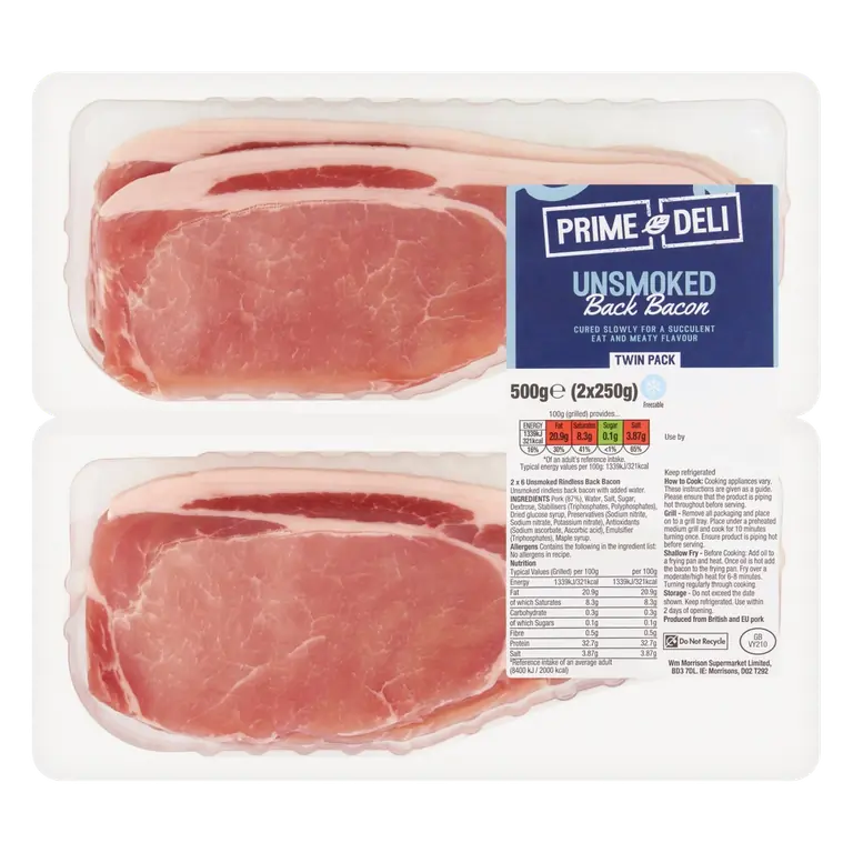 Prime Deli Unsmoked Back Bacon Twin Pack