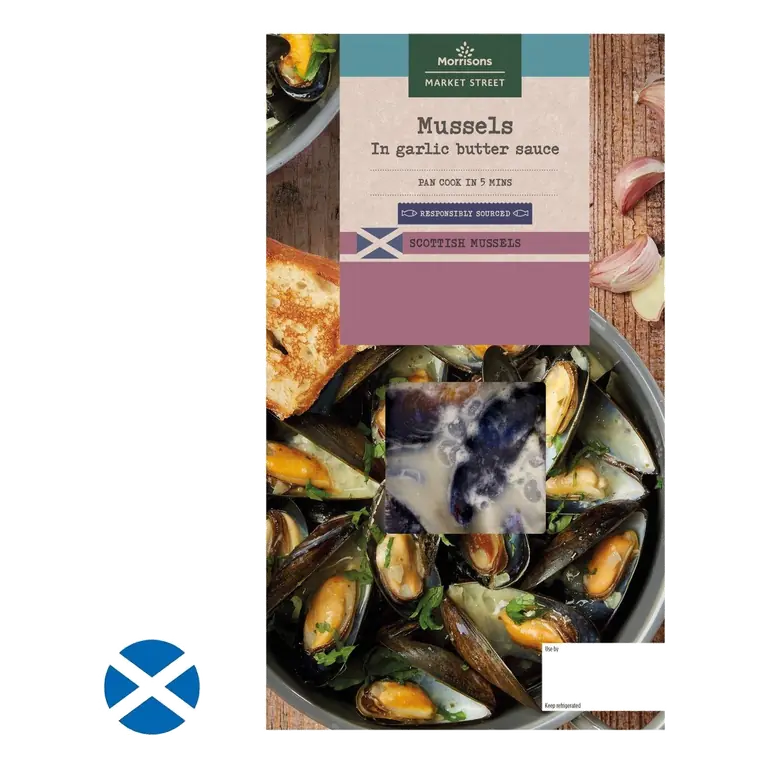 Scottish Cooked Mussels In Garlic Butter 500g
