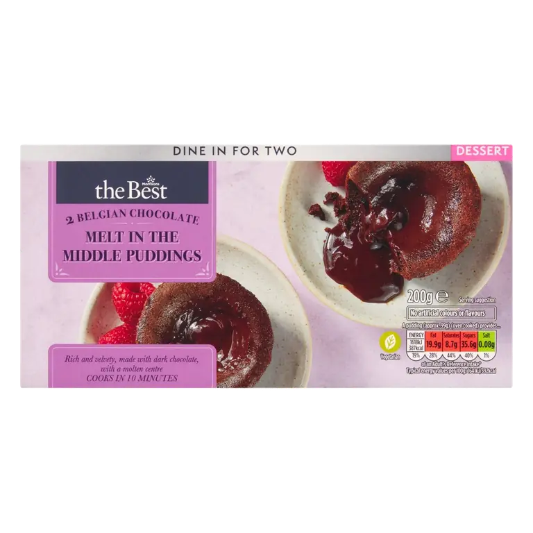 2 Belgian Chocolate Melt In The Middle Puddings 200G