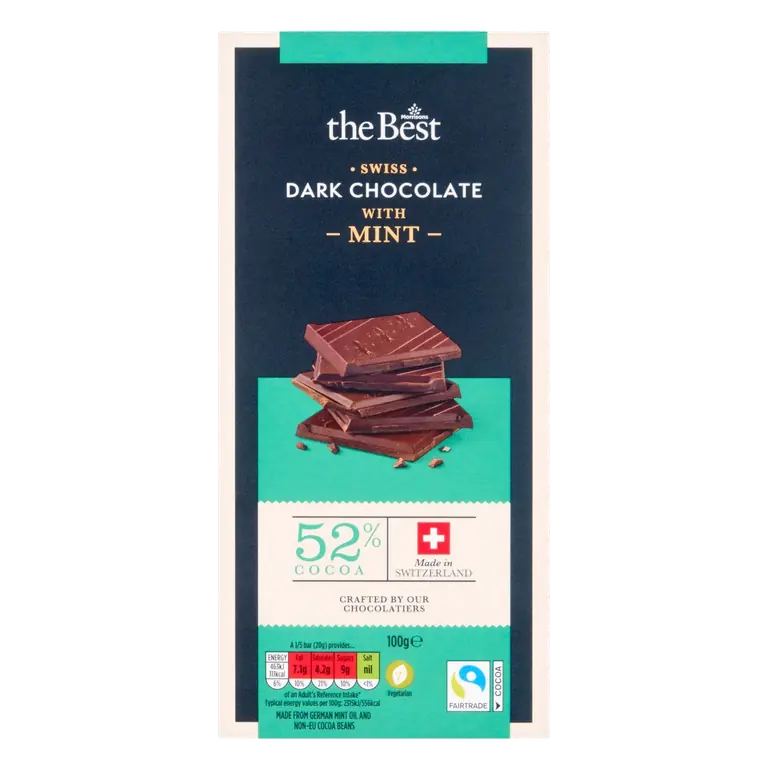 52% Cocoa Dark Chocolate With Mint Oil 100g