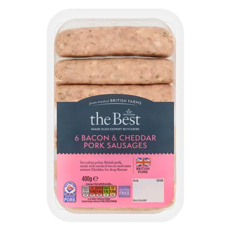 The Best 6 Bacon & Cheddar Pork Sausages 400g