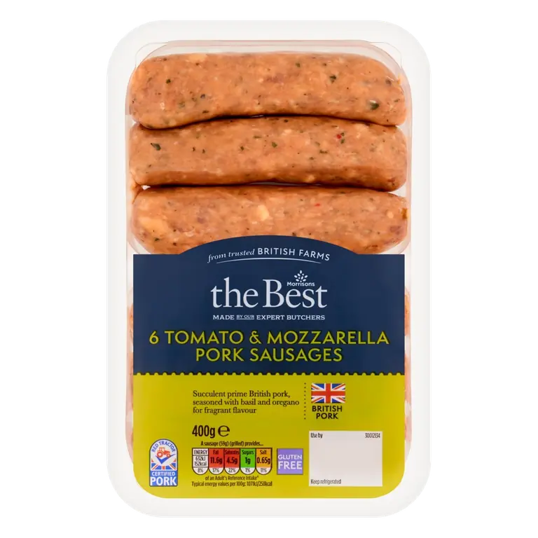 6 Pork, Tomato & Mozzarella Sausages 400g