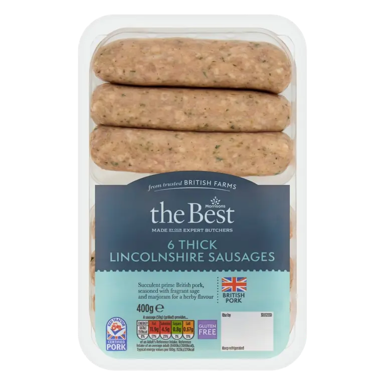 6 Thick Lincolnshire Sausages 400g