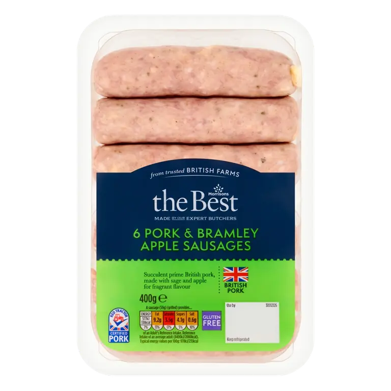 6 Thick Pork & Bramley Apple Sausages 400g