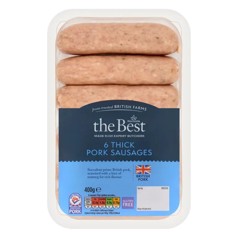 6 Thick Pork Sausages 400g