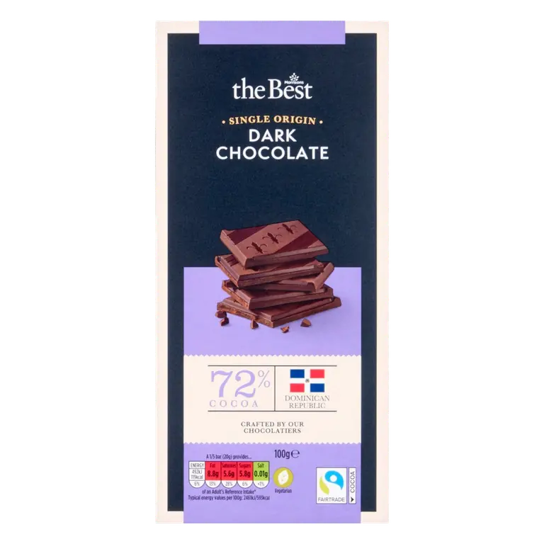 72% Cocoa Dominican Republic Dark Chocolate 100g