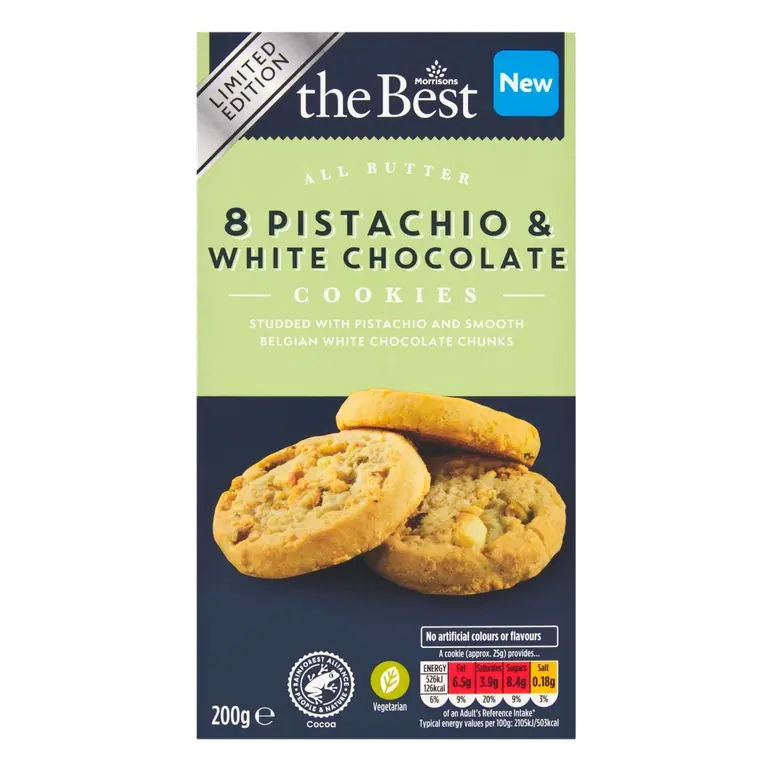 8 All Butter Pistachio & White Chocolate Cookies 200g