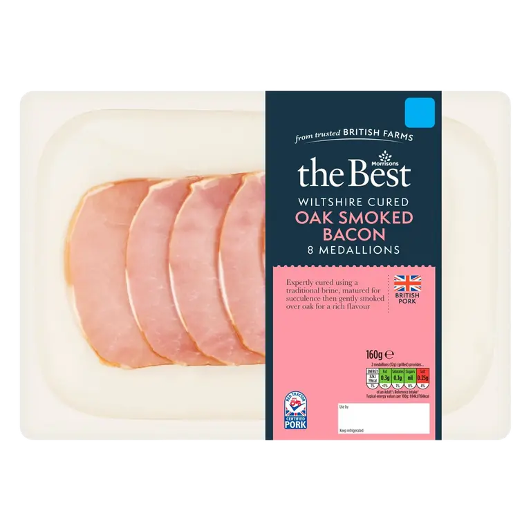 8 Wiltshire Cured Oak Smoked Bacon Medallions 160g