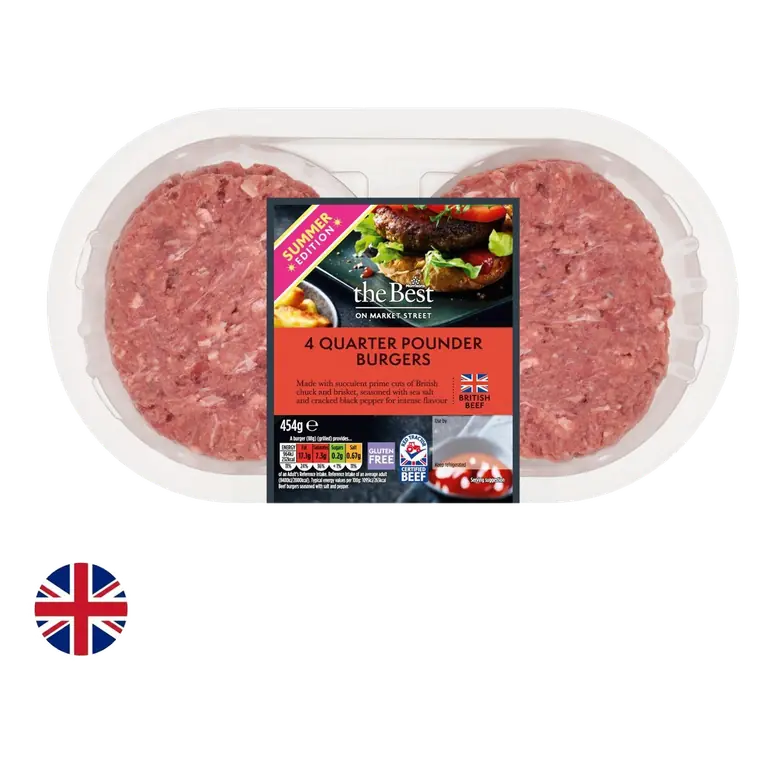 British Beef Quarter Pounder Burgers 4 Pack454g