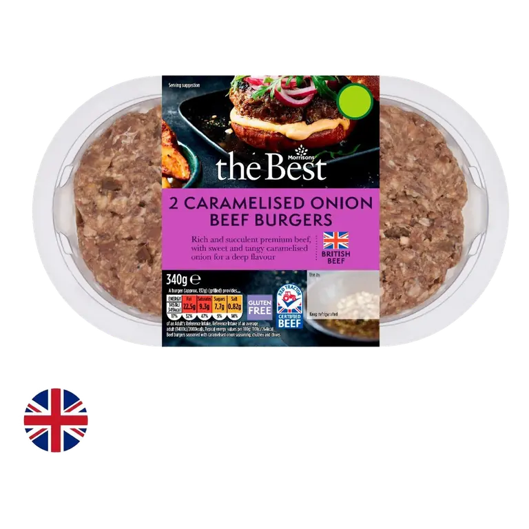 British Caramelised Onion Beef Burgers 2 Pack 340g