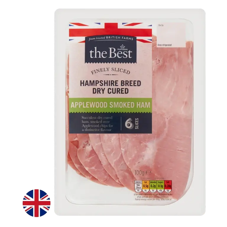 British Finely Sliced Applewood Smoked Ham 100g