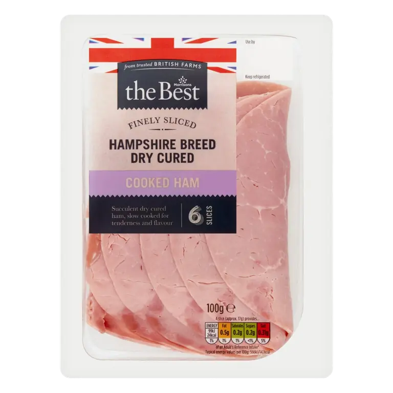 Finely Sliced Dry Cured Cooked Ham Slices 100g