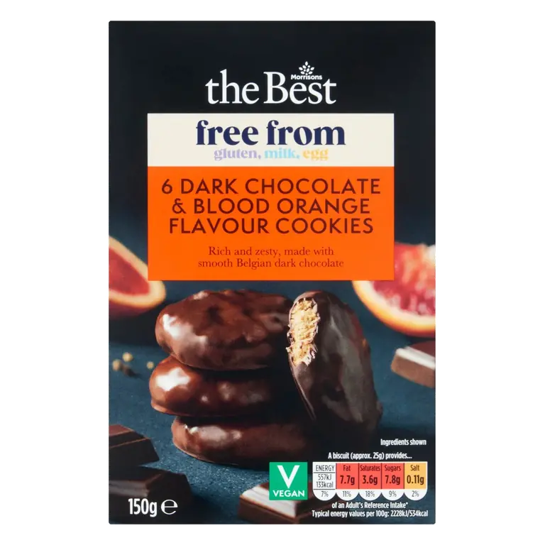 Morrisons 6 The Best Free From Dark Choc & Blood Orange Flavour Cookies
