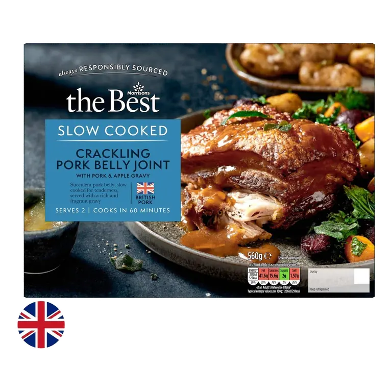 Morrisons British The Best Slow Cooked Crackling Pork Belly Joint 560g