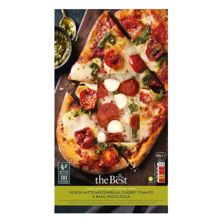 Mozzarella, Cherry Tomato & Basil Pesto Pizza