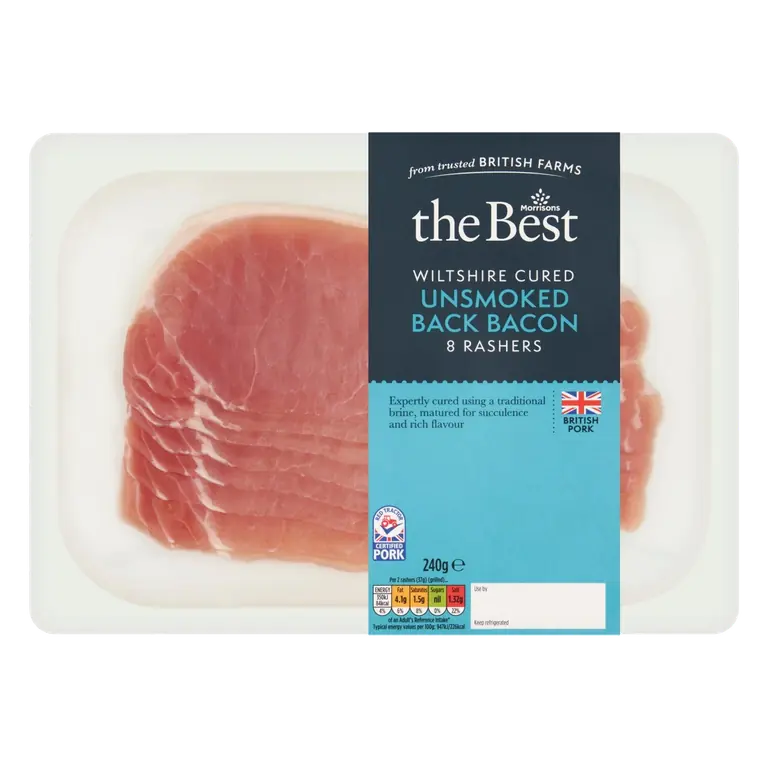 Wiltshire Cured 8 Unsmoked Back Bacon 240g
