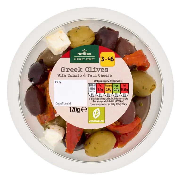 The Deli on Market Street Greek Olives with Tomato & Feta 120g