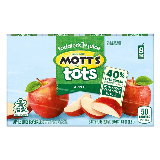 for Tots Apple Juice Boxes & Purified Water 40% Less Sugar - 8 pk