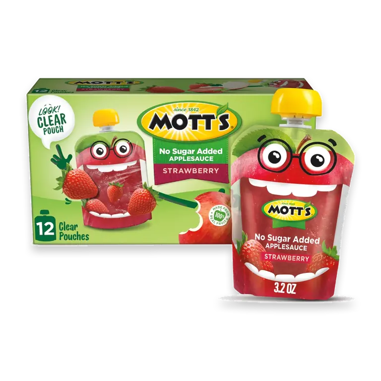No Sugar Added Strawberry Applesauce Clear Pouches