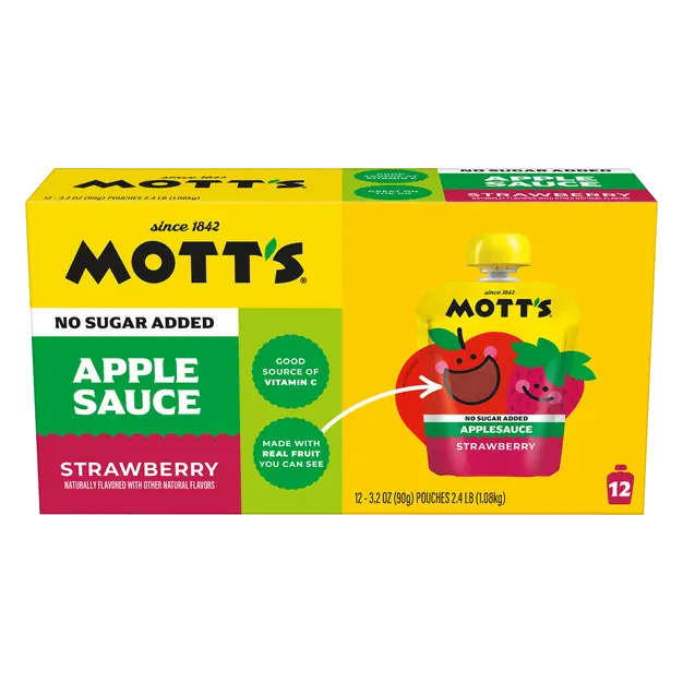 No Sugar Added Unsweetened Strawberry Applesauce Pouches - 12 ct
