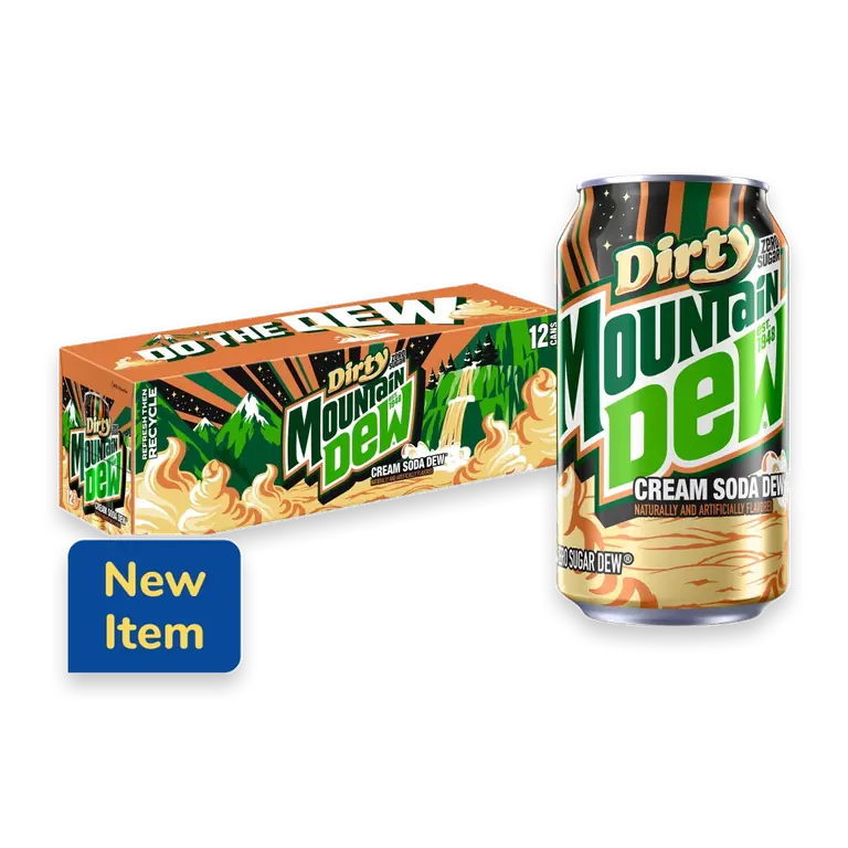 Dirty Mountain Dew Zero Sugar Cream Soda Cans