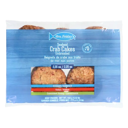 Mrs Friday's Crab Cake Frozen Seafood 8 Count 510 g