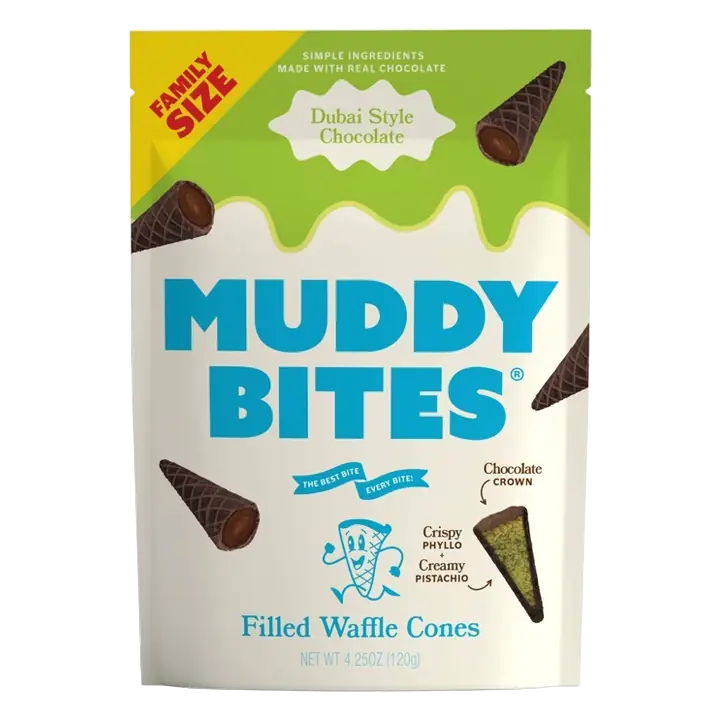 MUDDY BITES Dubai Chocolate Waffle Cone Snacks, 4.25oz