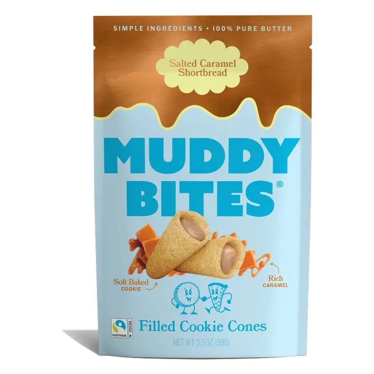 MUDDY BITES Salted Caramel Shortbread Cookie Cone Snacks, 3.5oz