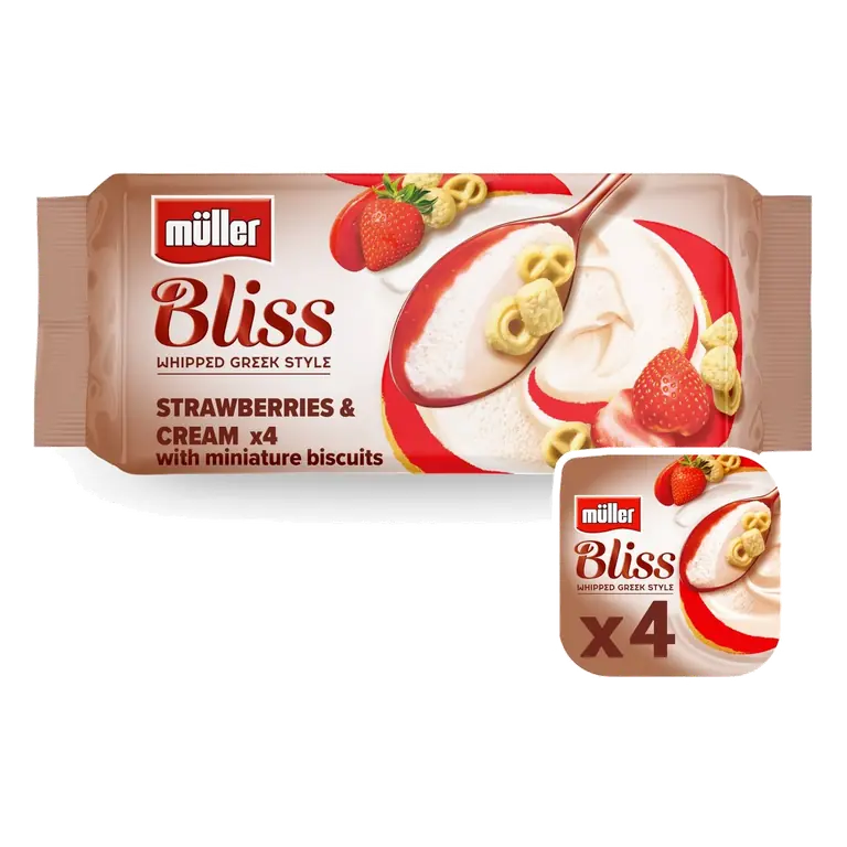 Bliss Greek Style with Strawberries & Cream with Biscuits 4x100g