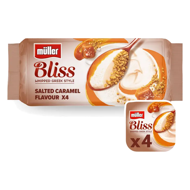 Müller Bliss Whipped Greek Style Salted Caramel Flavour 4 x 100g (400g)