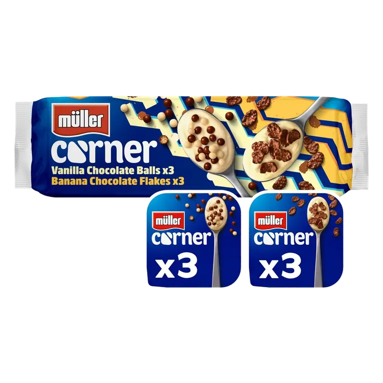 Corner Vanilla Chocolate Balls and Banana Chocolate Flakes 6x124g