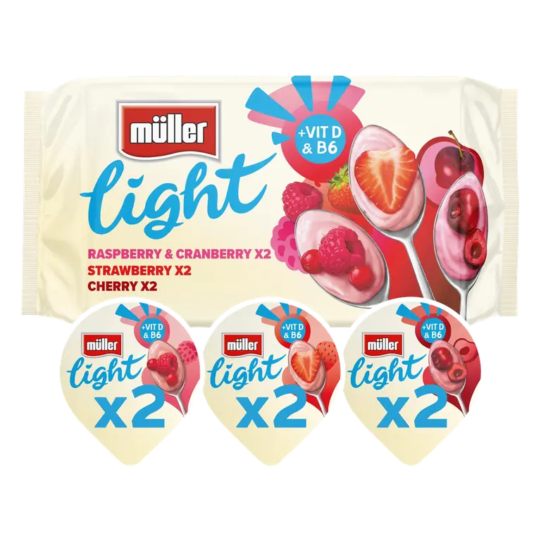 Muller Light Strawberry, Cherry, Raspberry and Cranberry Fat Free Yogurts
