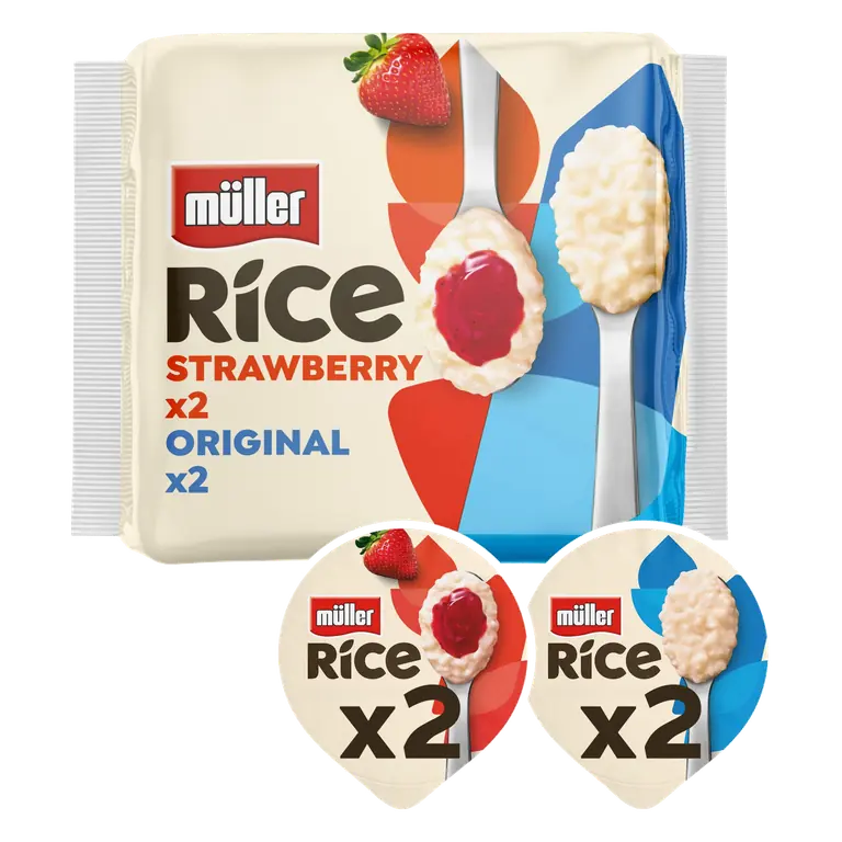 Müller Rice Strawberry & Original Low Fat Pudding Dessert 4 x 170g (680g)