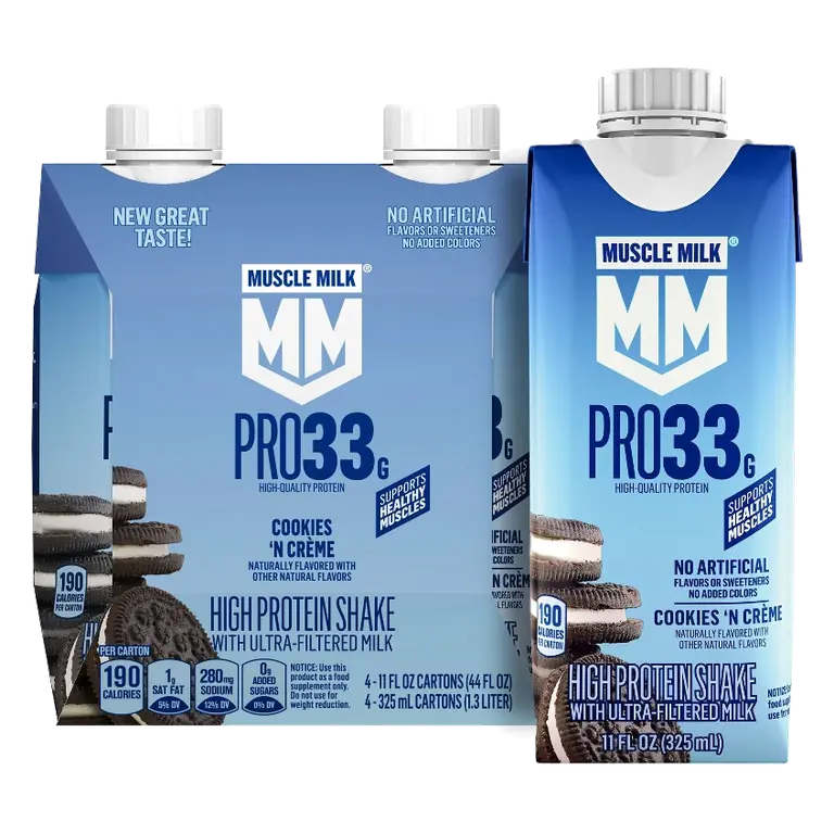 Muscle Milk Pro Cookies N Crme 33g Protein Shake, 4pk/11oz: Nutritional Drink, Ready to Drink, Non-Caffeinated