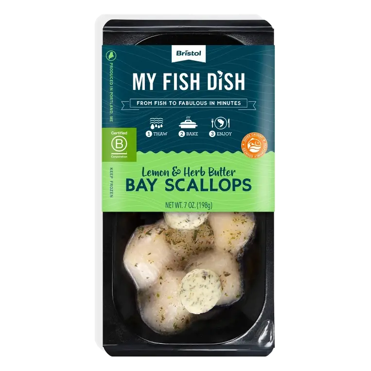 Bristol Seafood My Fish Dish Lemon & Herb Butter Bay Scallops, 7oz: Farm Raised