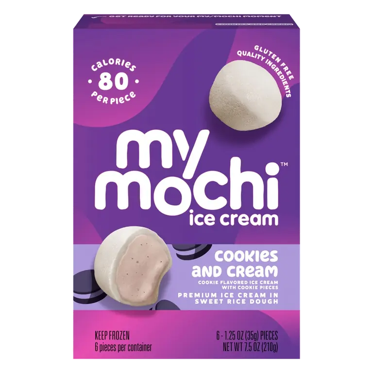 Cookies and Cream Cookie Flavored Premium Mochi Ice Cream with Cookie Pieces in Sweet Rice Dough