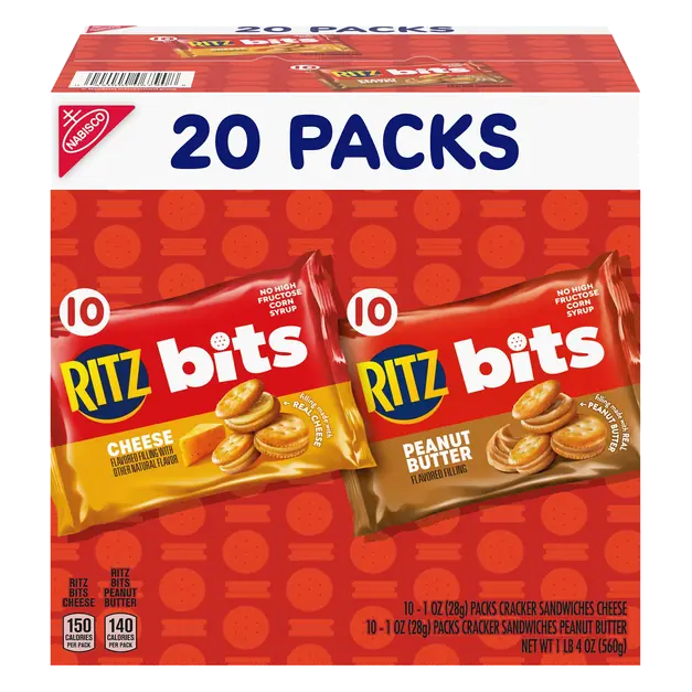 Bits Cheese & Peanut Butter Sandwich Crackers Packs - 20 ct
