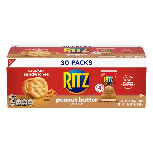 Nabisco Ritz Peanut Butter Sandwich Crackers Snack Packs, 30-0.93 oz Packs
