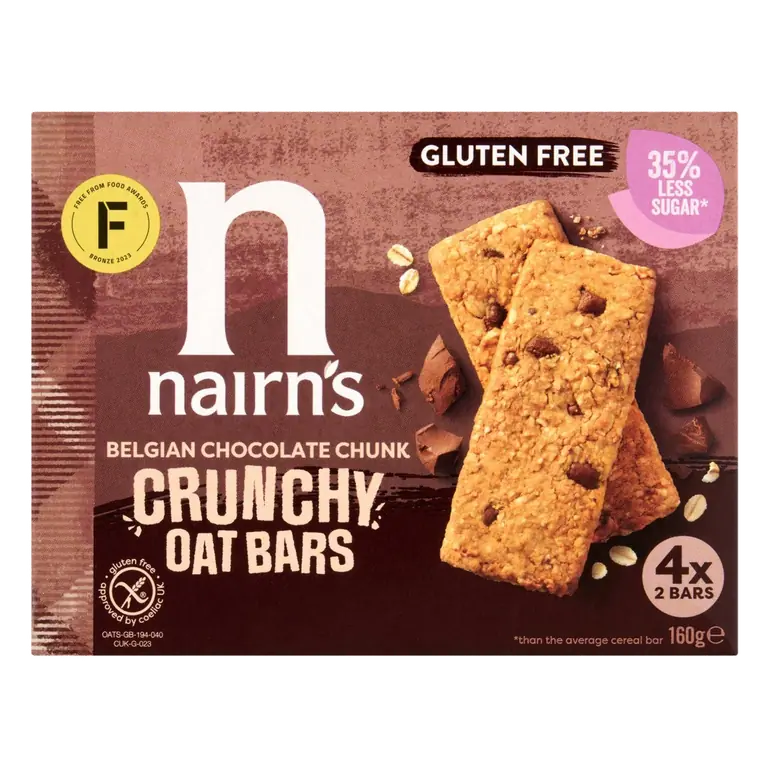 Gluten Free Belgian Choc Chunk Crunchy Oat Bars 160g