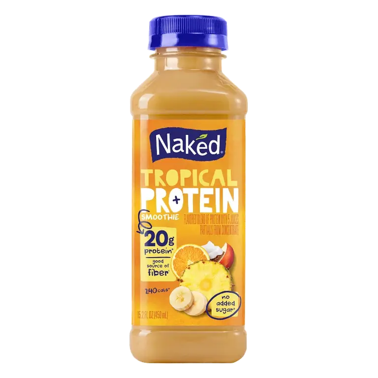 Naked Protein Smoothie Tropical, 15.2 fl oz Bottle: No Added Sugar, No Preservatives