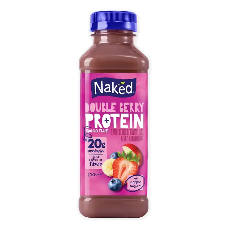 Naked Protein Smoothie Double Berry, 15.2 fl oz Bottle: No Added Sugar, 94% Juice