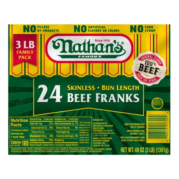 Bun Length Skinless All Beef Hot Dogs - 24 ct
