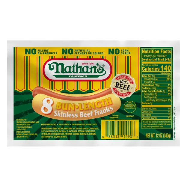 Bun Length Skinless Beef Franks - 8 ct