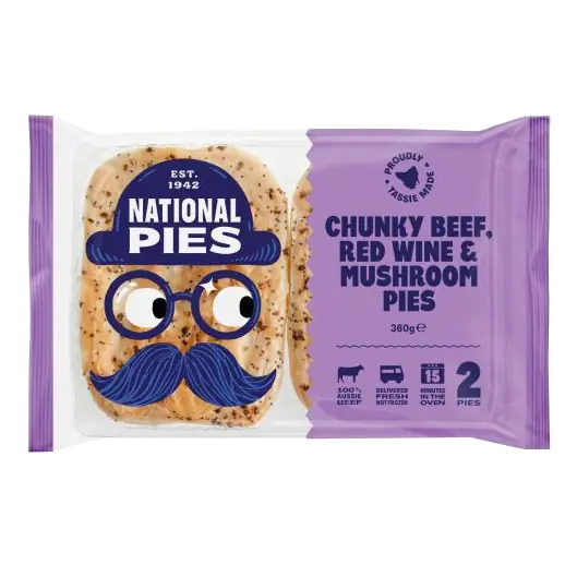 Chunky Beef, Red Wine & Mushroom Pies 2 Pack