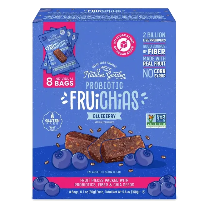 Nature's Garden Snacks Probiotic FruiChia Blueberry Fruit Snacks, 5.6oz/8ct