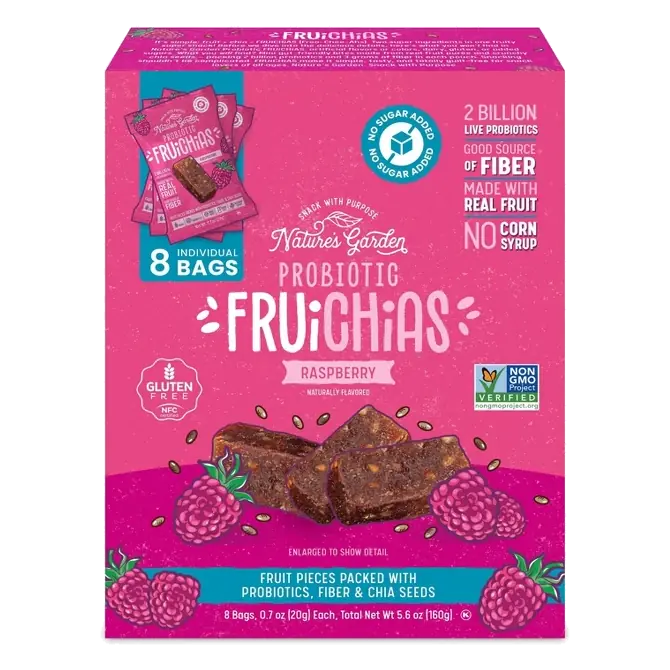 Nature's Garden Snacks Probiotic FruiChia Raspberry Fruit Snacks, 5.6oz/8ct