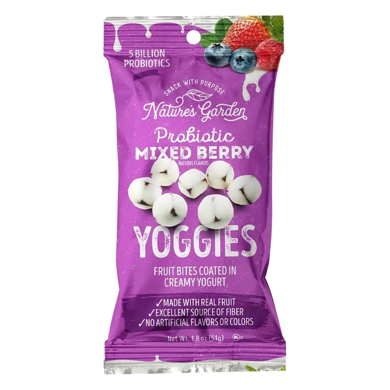 Nature's Garden Snacks Probiotic Yoggies Mixed Berry Fruit Snacks Bag, 1.8oz
