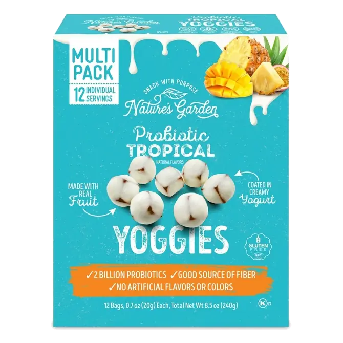 Nature's Garden Snacks Probiotic Yoggies Tropical Fruit Snacks Bag, 8.5oz/12ct