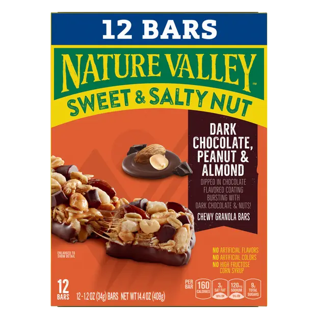 Sweet & Salty Dark Choc Peanut Almond Granola Bars - 12 ct